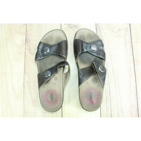Taos Miracle Brown Leather Slip-on Comfort Casual Wedge Sandals Size 10 - Picture 7 of 9